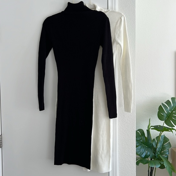 Set of 2 Dresses! Turtleneck Midi Brave Soul London Fitted Ribbed White & Black - Picture 2 of 12
